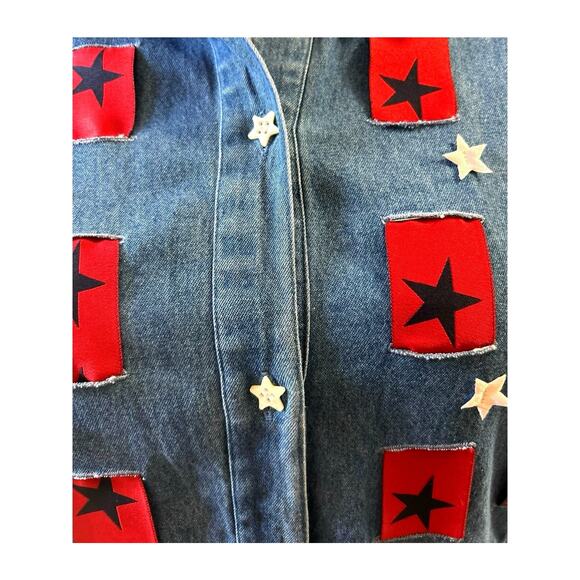 Vintage Denim Patriotic Patchwork Top Embellished Shirt Size XL Stars Jacket USA - Picture 6 of 7